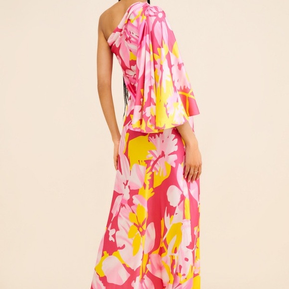 Anthropologie Mandira Wirk Vibrant Floral One Shoulder Gown Maxi Dress Size L - Picture 3 of 10